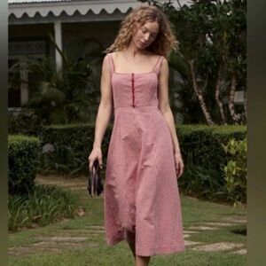 Rachel Zoe Gingham Red Midi Dress M